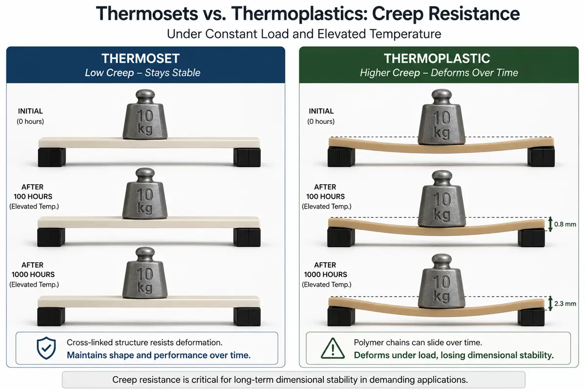 Creep resistance of thermoplastic and thermoset materials