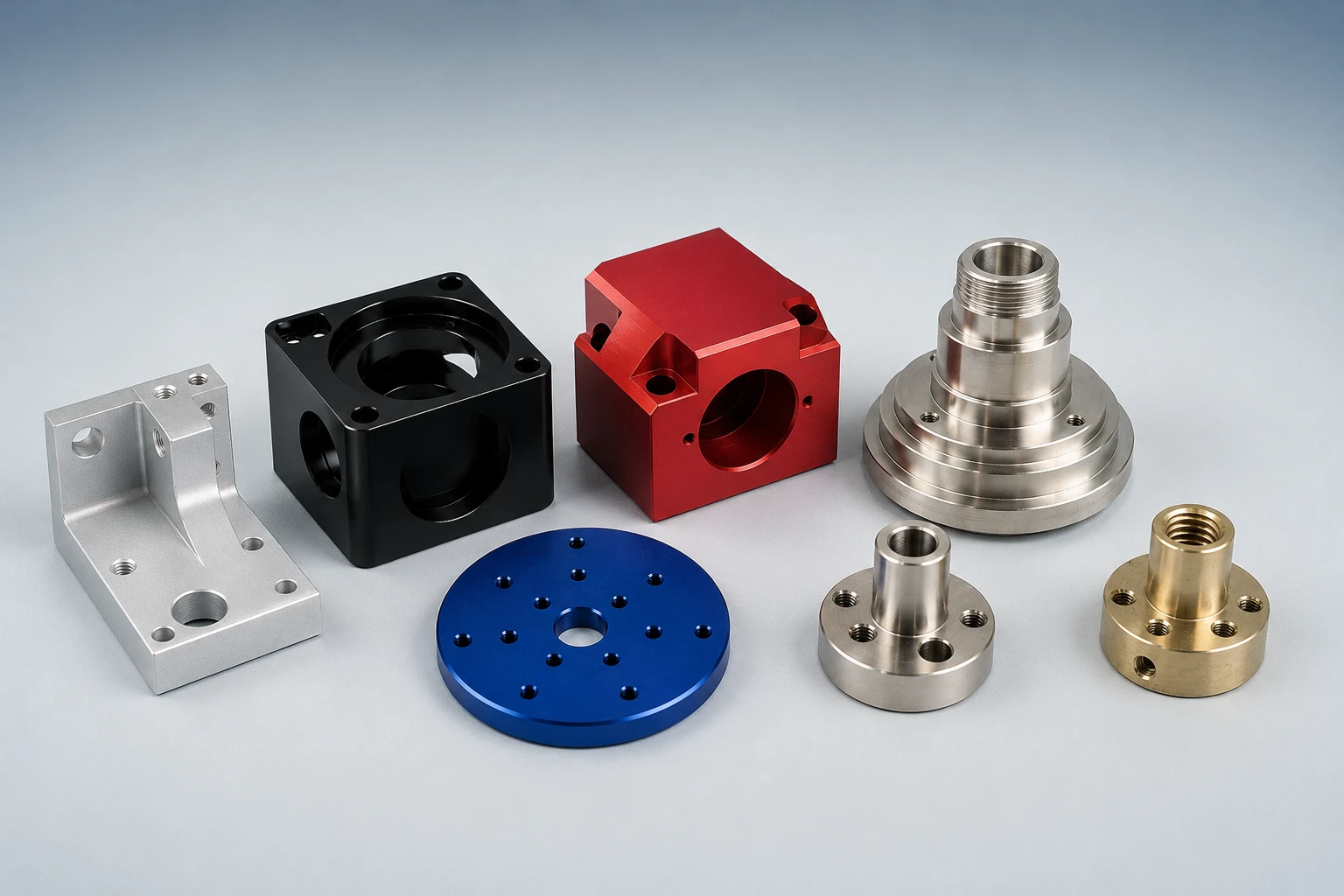 Anodized aluminum and nickel-plated brass parts