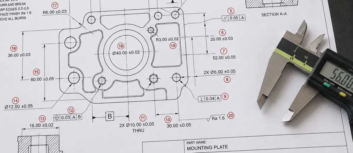 Ballooned drawing with numbered inspection characteristics