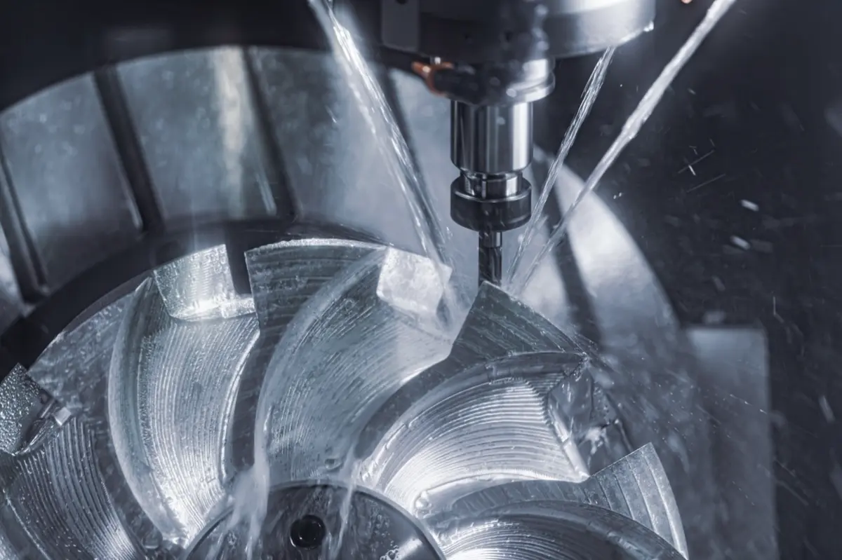 CNC end mill cutting metal part