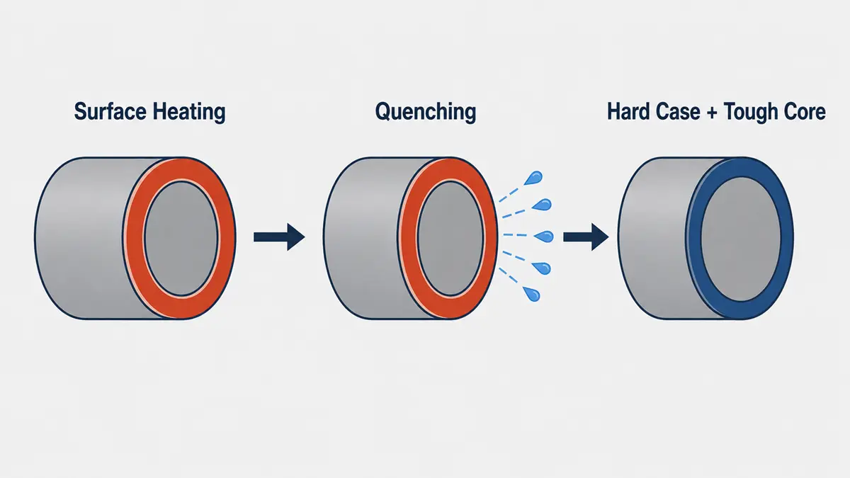 Case hardening process from heating to quenching
