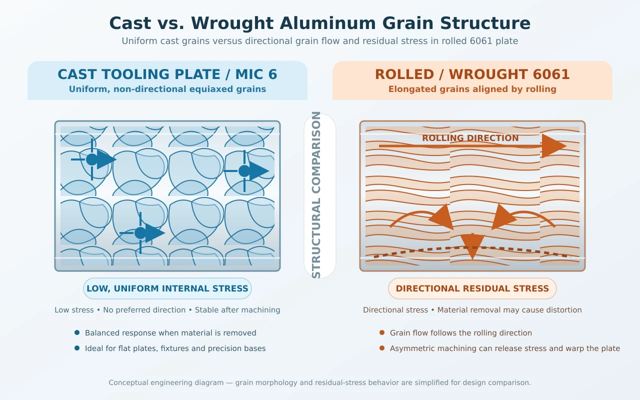 Cast plate vs rolled 6061 grain structure