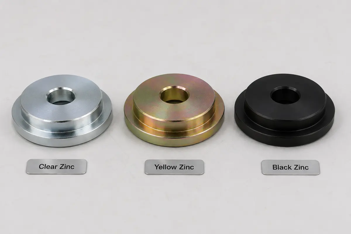 Clear, yellow, and black zinc plated CNC parts