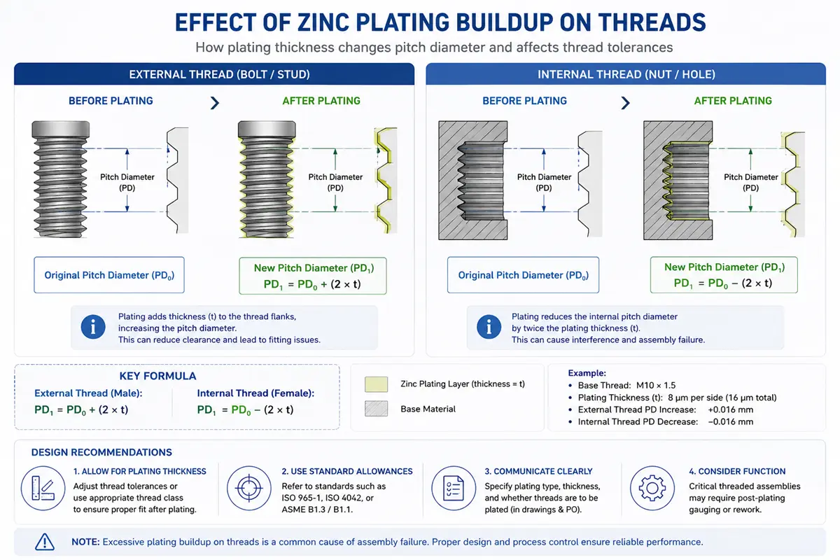 Effect of zinc plating on thread dimensions