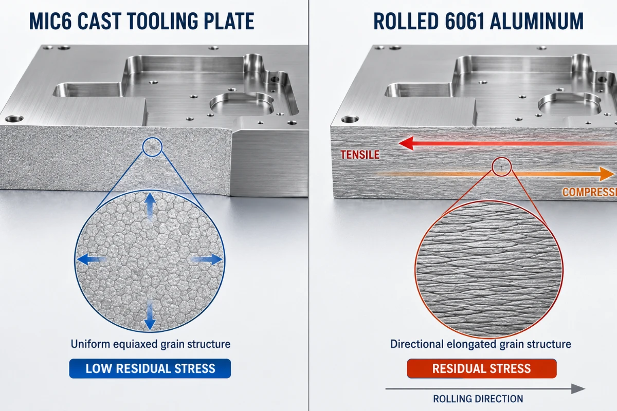 MIC6 cast plate vs rolled 6061 grain structure