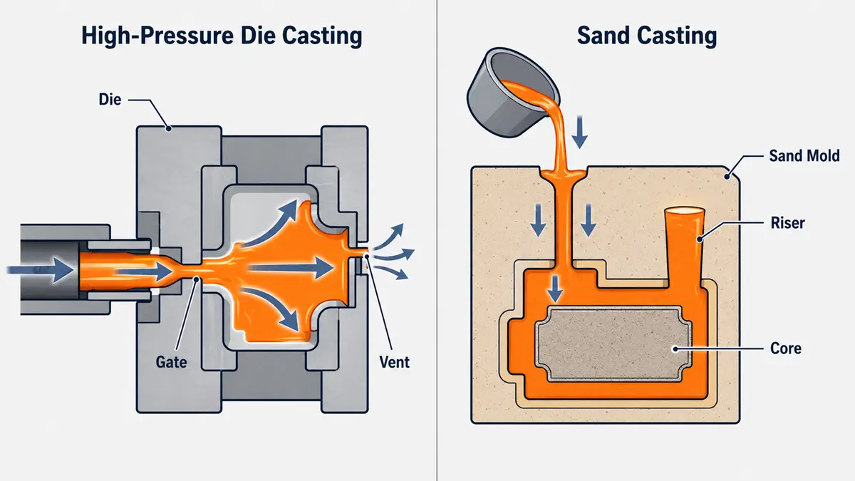 Metal flow in die casting and sand casting