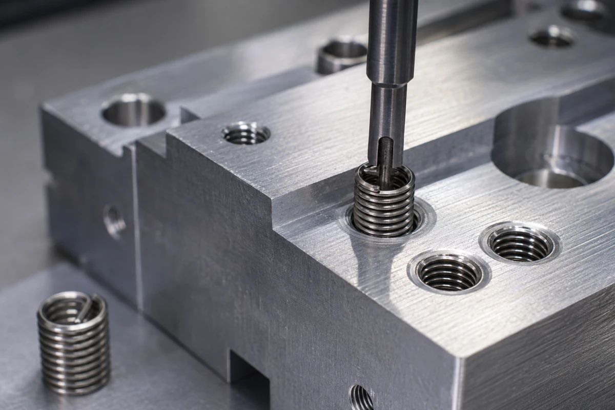 Threaded inserts in a machined MIC6 aluminum block