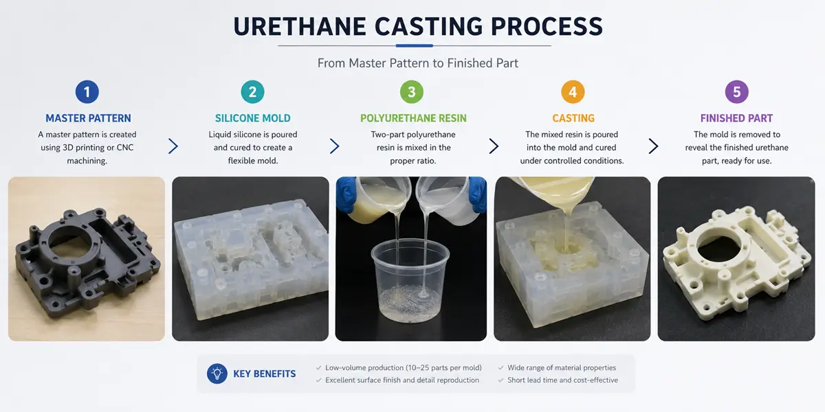Urethane casting process from mold to part