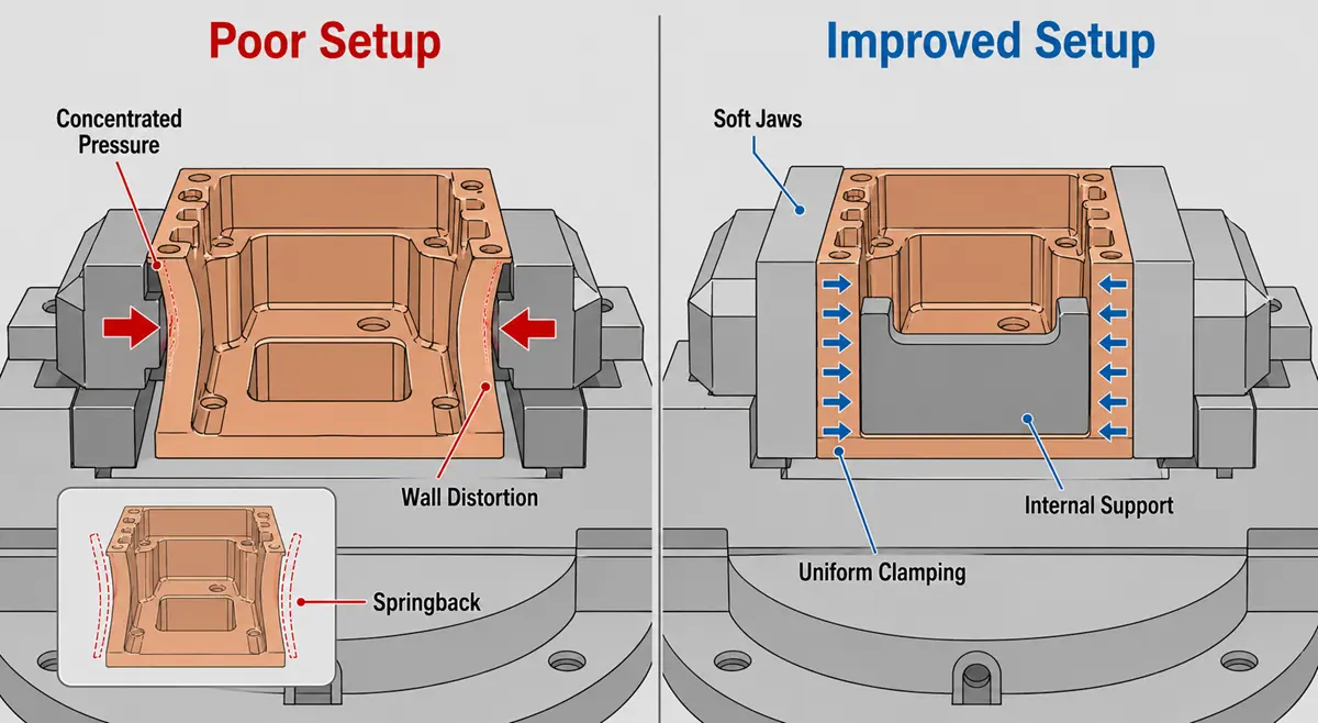 Workholding for thin-wall copper parts