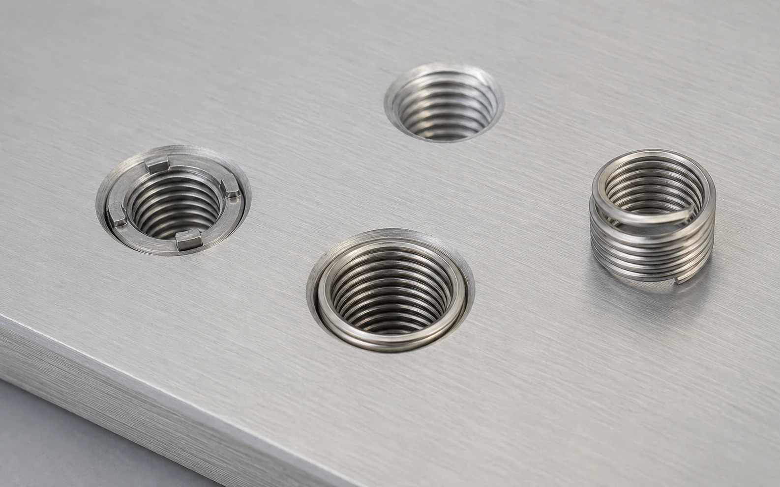 stainless steel threaded inserts installed in a CNC machined MIC 6 aluminm parts