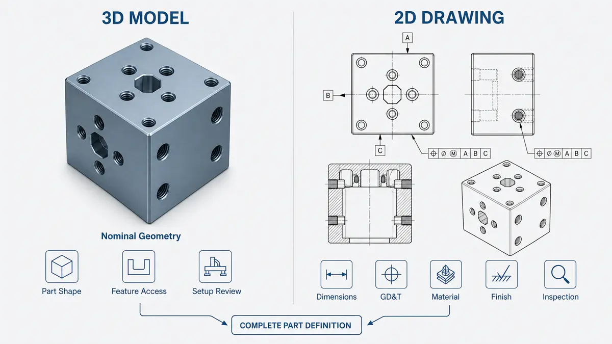 CNC drawing and 3D model comparison
