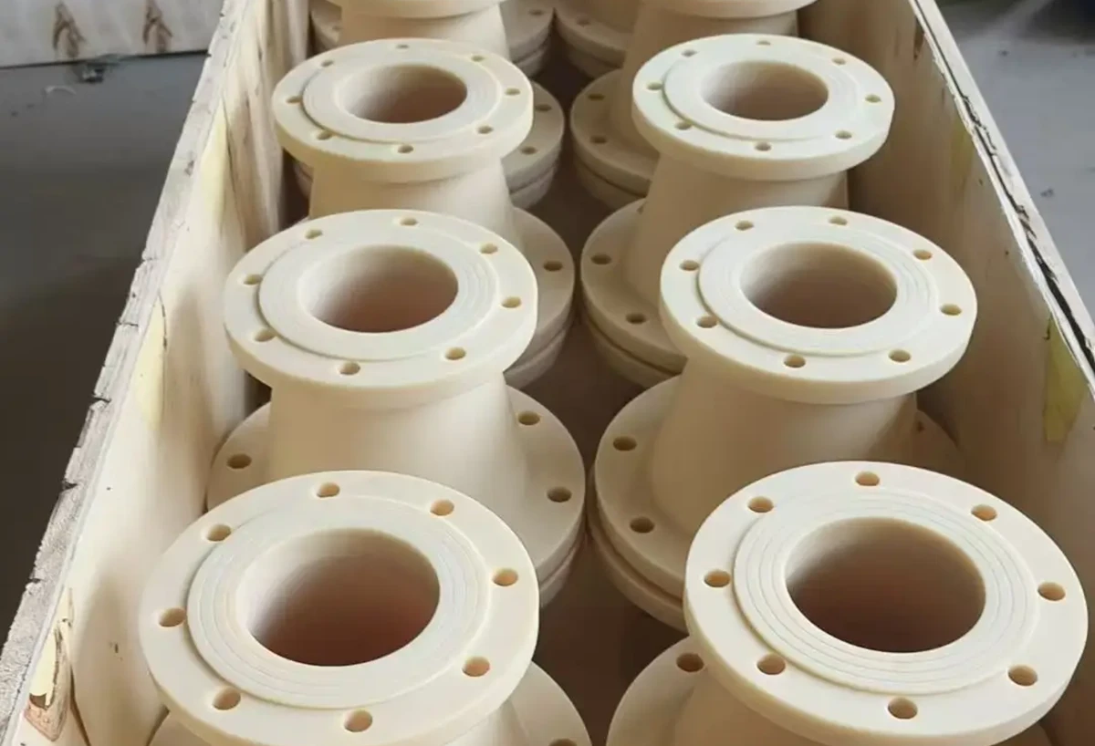 CNC machined natural UHMW PE flange style components