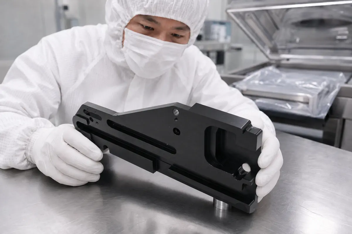 Cleanroom inspection of a semiconductor CNC part
