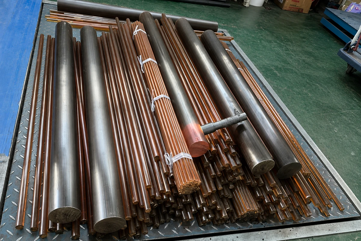 Incoming engineering plastic rod stock prepared for material verification before CNC machining