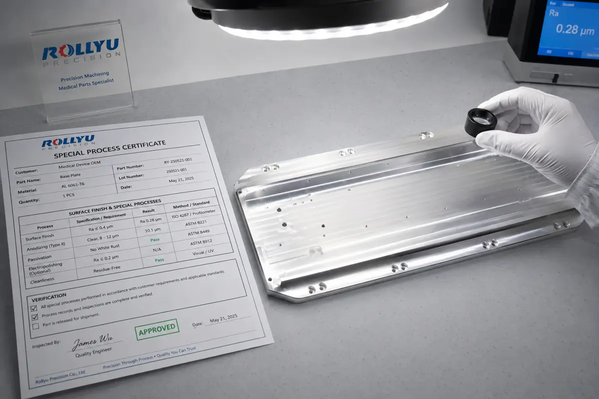 Medical parts undergoing a surface treatment inspection