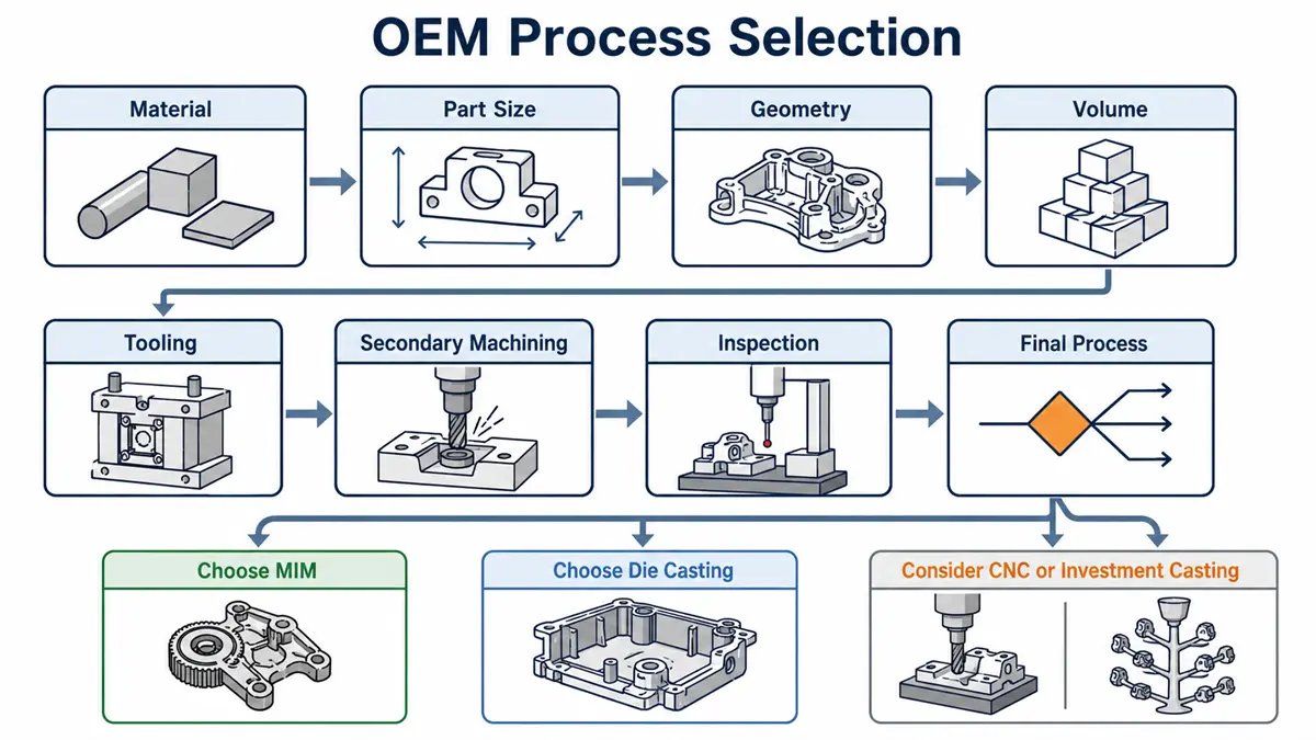 OEM process selection for metal parts