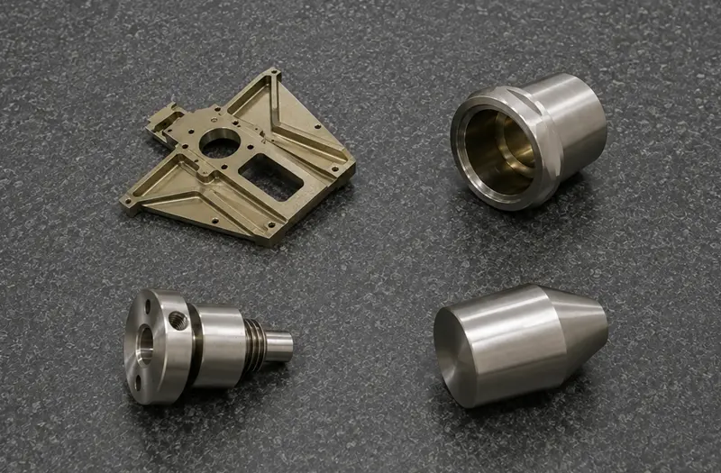 Precision CNC parts on an inspection table