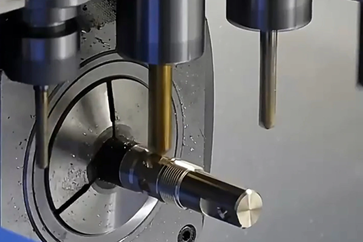 Precision CNC turning and machining 303 stainless steel bar stock on a Swiss lathe