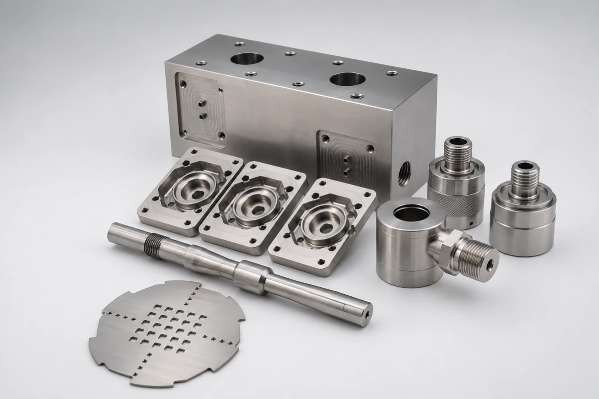 Precision stainless steel components manifolds, housings, shafts, fittings and instrument parts