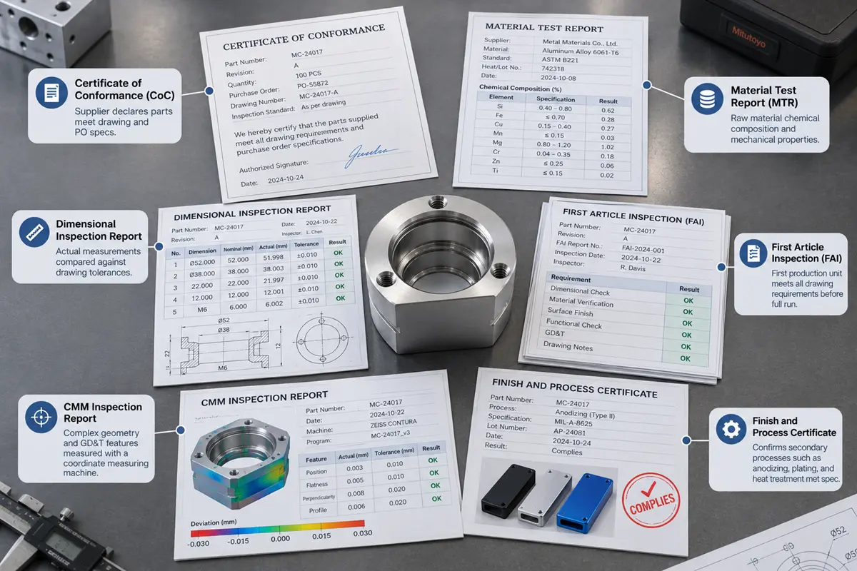Quality documents for CNC machined parts