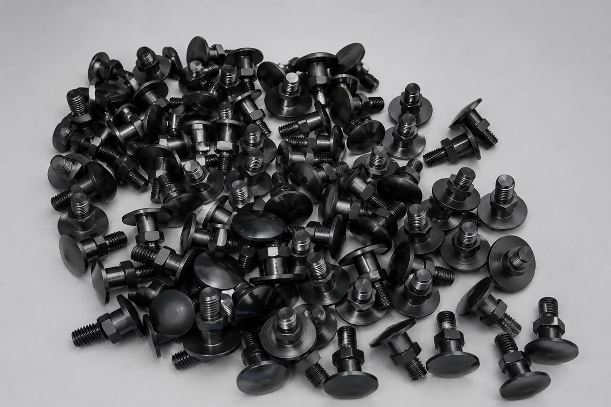 black zinc plating finished custom machined fasteners with threaded studs and broad heads