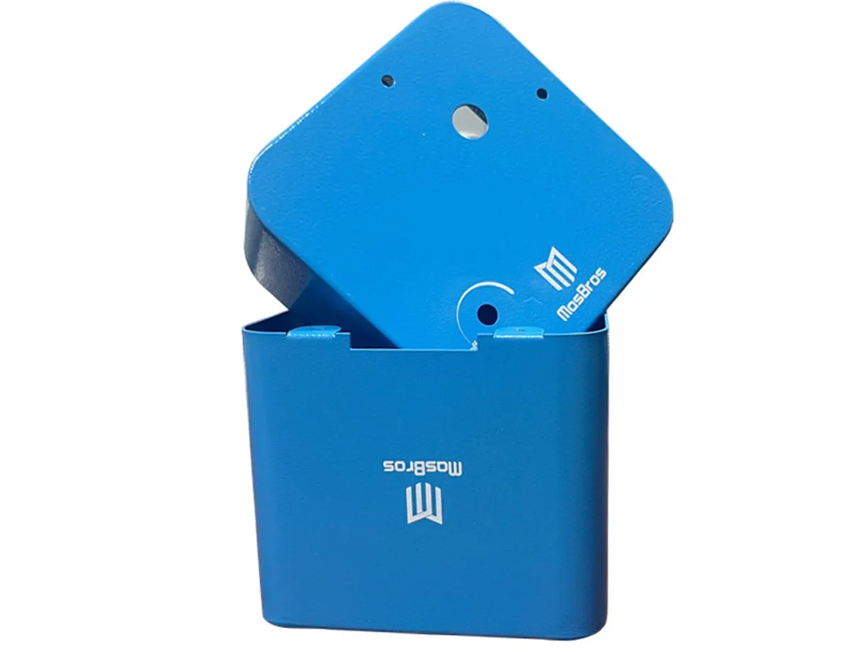 Blue powder coated metal enclosure
