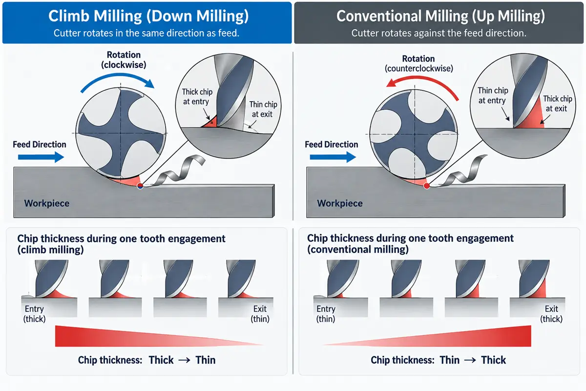Climb vs conventional milling