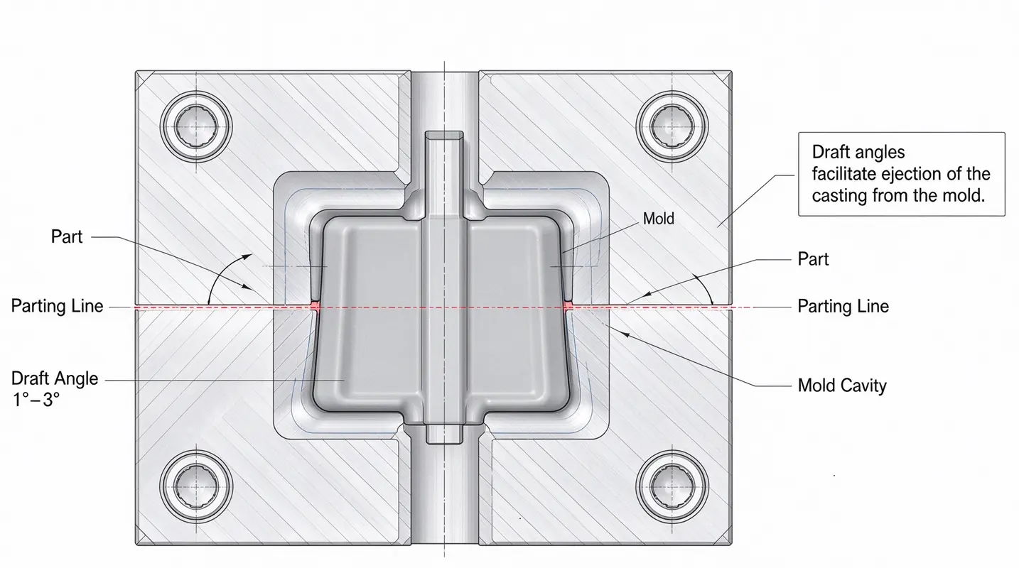 Draft angle design for metal casting