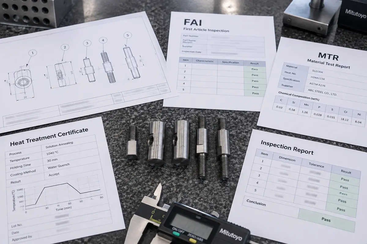 FAI and traceability records for CNC parts