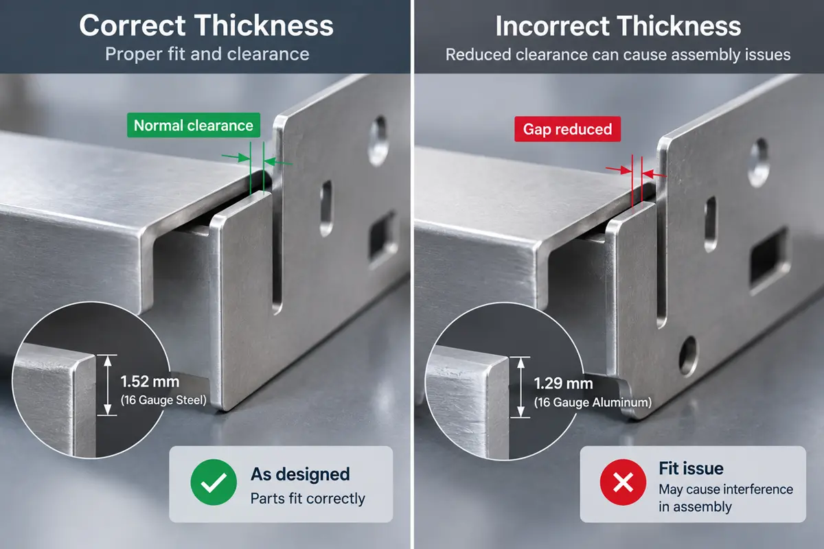 Sheet thickness effect on assembly fit