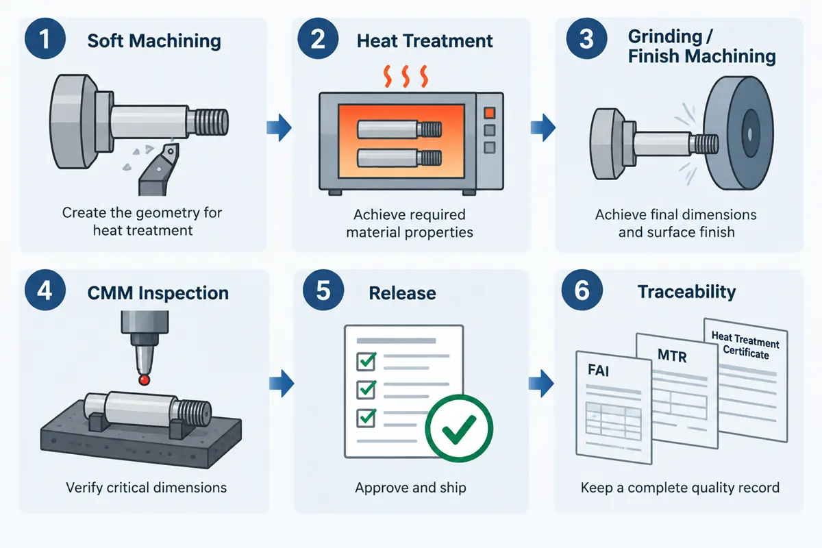 Soft machining and heat treatment process route
