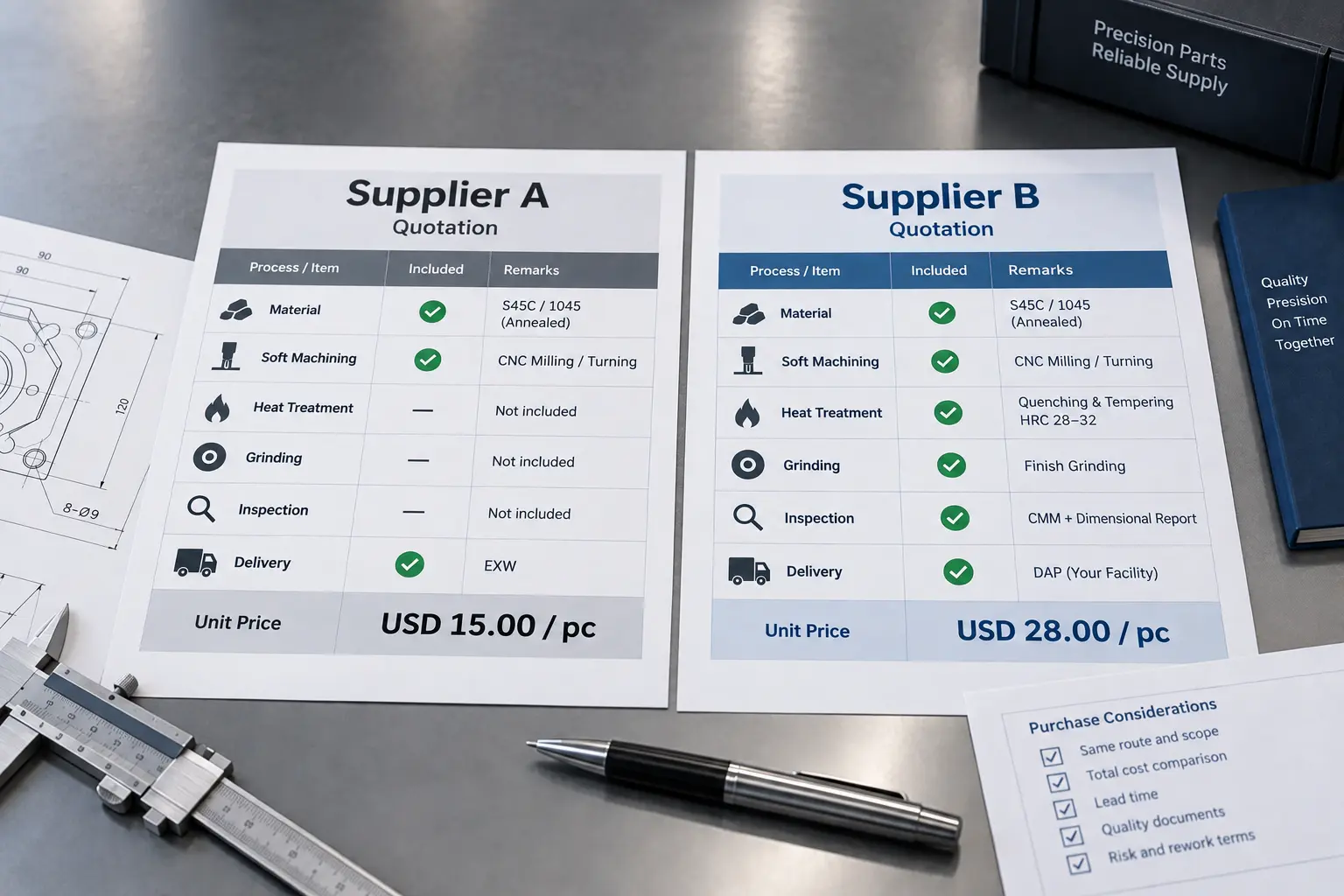 Soft machining supplier quote comparison
