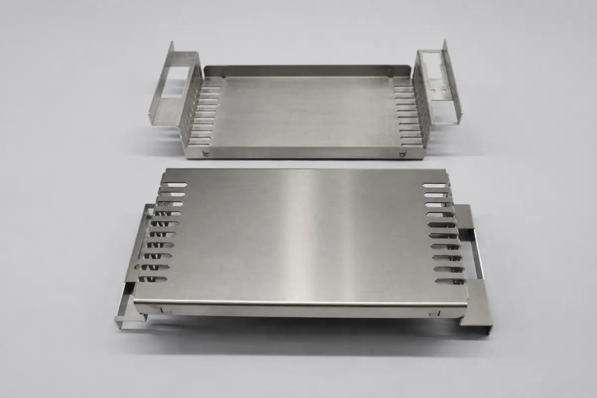 Sheet metal tray and formed corner details