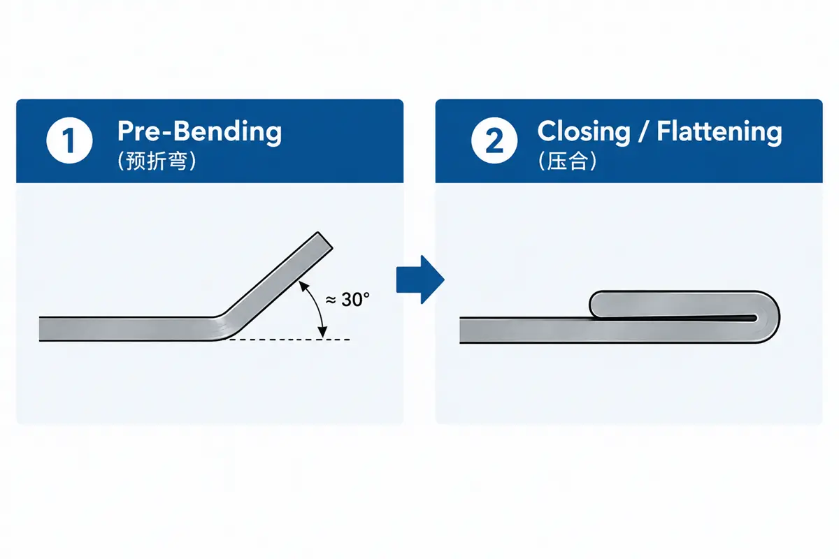Two-step sheet metal hemming process